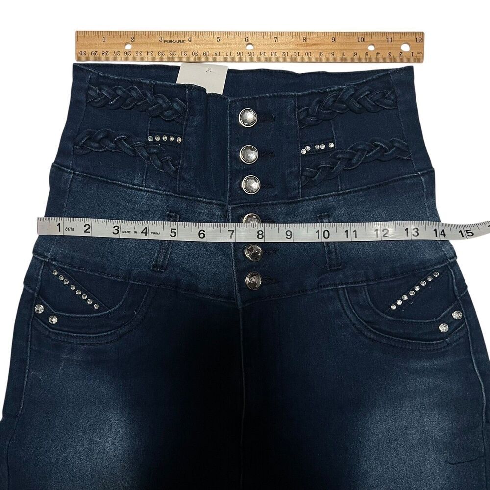 Danesi Jeans High Waist Butt Lifter Skinny Jeans Rhinestone Embellished Size 11 - Picture 3 of 15